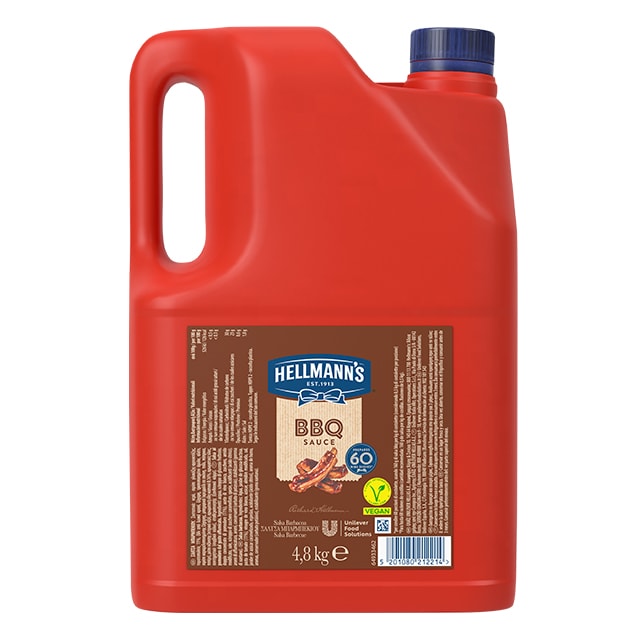 Hellmann’s Salsa Barbacoa 4,8kg - La Salsa Barbacoa Hellmann’s ofrece un sabor intenso con notas ahumadas y una textura equilibrada, ideal como base para tus creaciones. Resultado superior para tus recetas más auténticas.