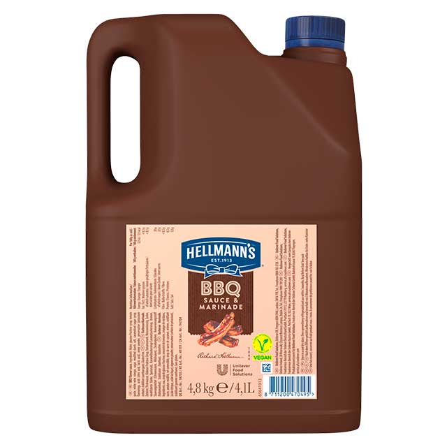 Hellmann’s Salsa Barbacoa 4,8kg - La Salsa Barbacoa Hellmann’s ofrece un sabor intenso con notas ahumadas y una textura equilibrada, ideal como base para tus creaciones. Resultado superior para tus recetas más auténticas.