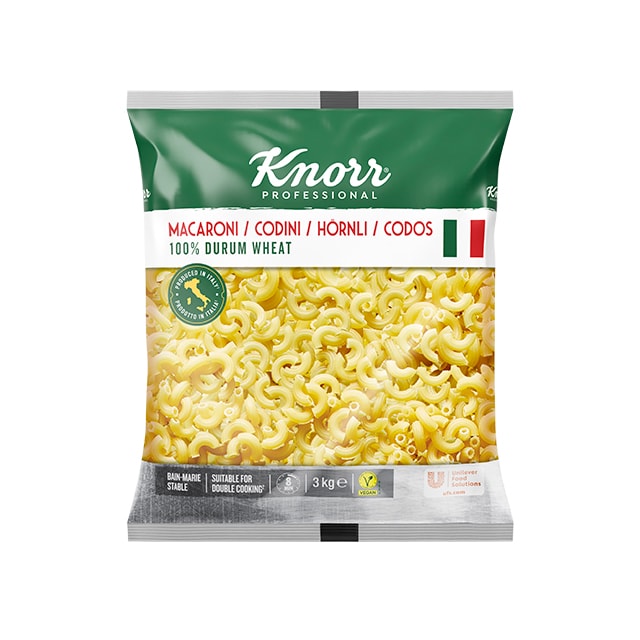 Knorr Pasta Codos 4x3kg - La gama de Pasta de Knorr Professional te inspira a crear platos con personalidad, gracias a sus formas auténticas y diversas.