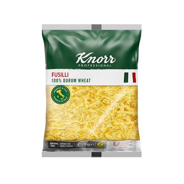 Knorr Pasta Fusilli 4x3kg - La gama de Pasta de Knorr Professional te inspira a crear platos con personalidad, gracias a sus formas auténticas y diversas.