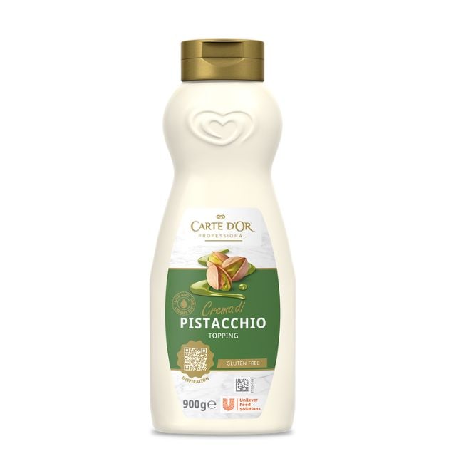 Carte D’Or Crema de Pistacho botella 900g - La Crema de Pistacho Carte D’Or destaca por su auténtico sabor y cremosidad, ayudando a los chefs a transformar sus postres en obras maestras.