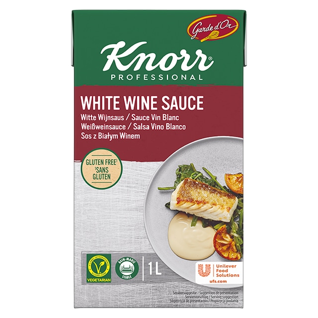 Knorr Salsa Líquida Vino Blanco lista para usar sin gluten brik 1L - Las Salsas Líquidas Knorr te aseguran empezar cada servicio con salsas perfectas.