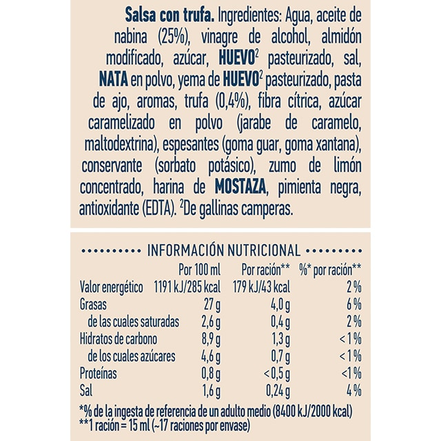 Hellmann's Mayo Trufa Bocabajo sin gluten 250ml - Salsa Mayo Trufa Hellmannn’s. Nuevos sabores en un práctico envase.