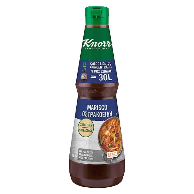 Knorr Caldo Líquido Concentrado de Marisco sin gluten y sin lactosa botella 1L - Caldo Líquido Concentrado de Marisco Knorr Professional: sabor natural al instante, en cualquier aplicación.