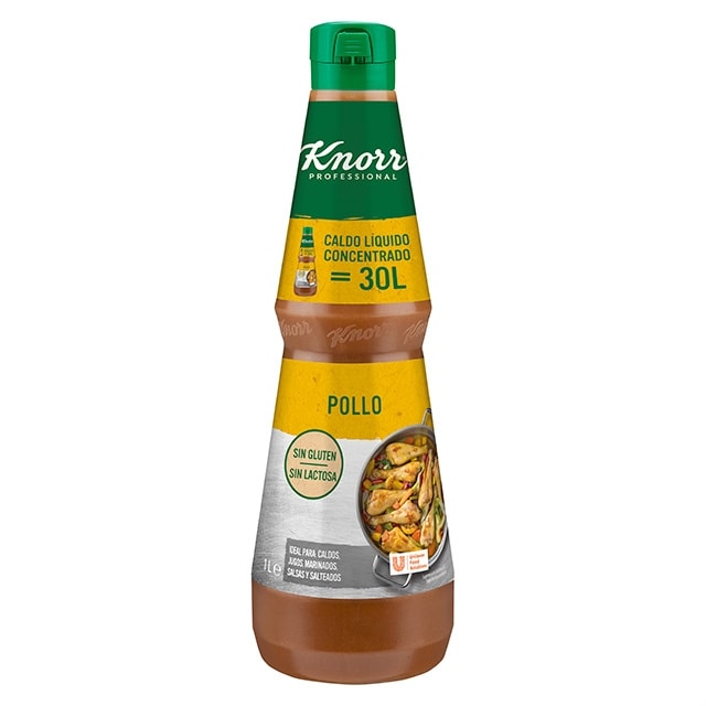 Knorr Caldo Líquido Concentrado de Pollo sin gluten y sin lactosa botella 1L - Caldo Líquido Concentrado de Pollo Knorr Professional: sabor natural al instante, en cualquier aplicación.