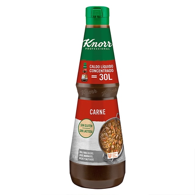 Knorr Caldo Líquido Concentrado de Carne sin gluten y sin lactosa botella 1L - Caldo Líquido Concentrado de Carne Knorr Professional: sabor natural al instante, en cualquier aplicación.