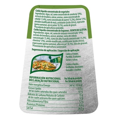 Knorr Caldo Líquido Concentrado Vegetal sin gluten y sin lactosa botella 1L - Caldo Líquido Concentrado Vegetal Knorr Professional: sabor natural al instante, en cualquier aplicación.