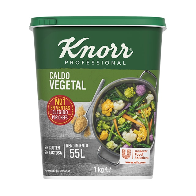 Knorr Caldo sazonador Vegetal sin gluten y sin lactosa bote 1kg - Descubre los nuevos Caldos Deshidratados Knorr: Los No1*, ahora Sin Gluten y Sin Lactosa.