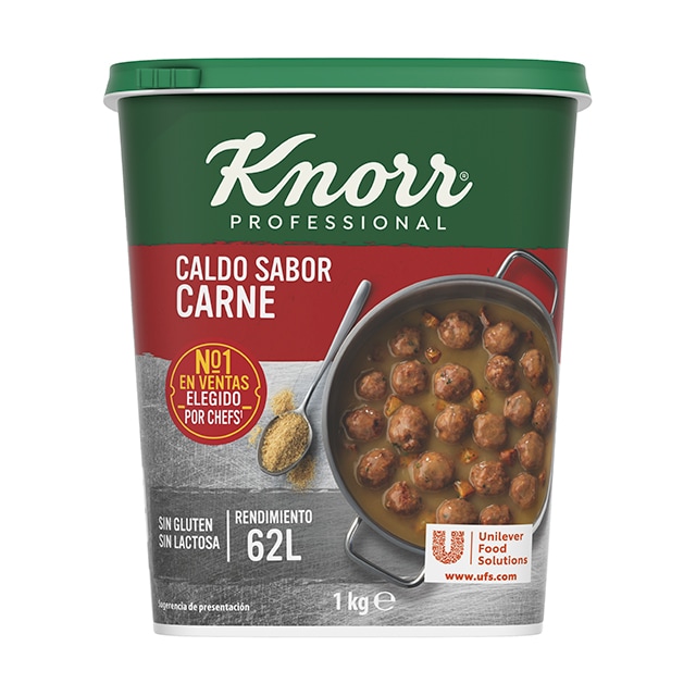 Knorr Caldo sazonador sabor Carne sin gluten y sin lactosa bote 1kg - Caldo sazonador sabor Carne. Descubre todos los nuevos Caldos Deshidratados Knorr: Los No1*, ahora Sin Gluten y Sin Lactosa
