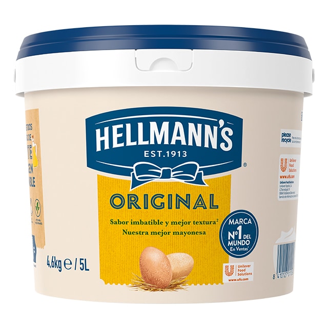 Hellmann’s Original mayonesa sin gluten cubo 5L - Hellmann’s Original, el sabor imbatible y la mejor textura del N.º 1 en ventas.