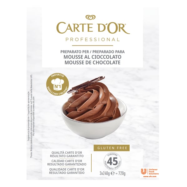 Carte d'Or Mousse de Chocolate sin gluten 45 raciones 720g - Mousse de Chocolate Carte d’Or es elegido número 1 por Chefs en España el mejor Mejor mousse de chocolate del mercado*
