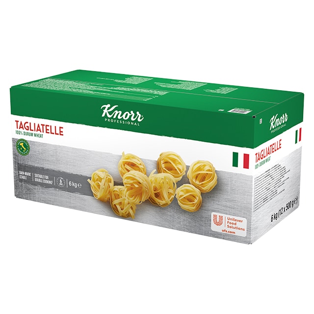 Knorr Tagliatelle pasta seca caja 3kg - La gama de Pasta de Knorr Professional te inspira a crear platos con personalidad, gracias a sus formas auténticas y diversas.