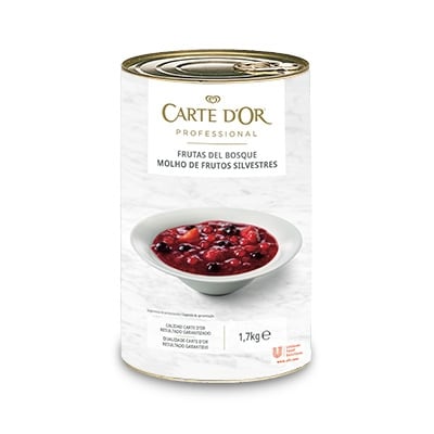 Carte d'Or Frutas del Bosque lata de 1,7kg - Las Frutas del Bosque Carte d’Or son una mezcla de frutas rojas enteras en almíbar listas para utilizar directamente
