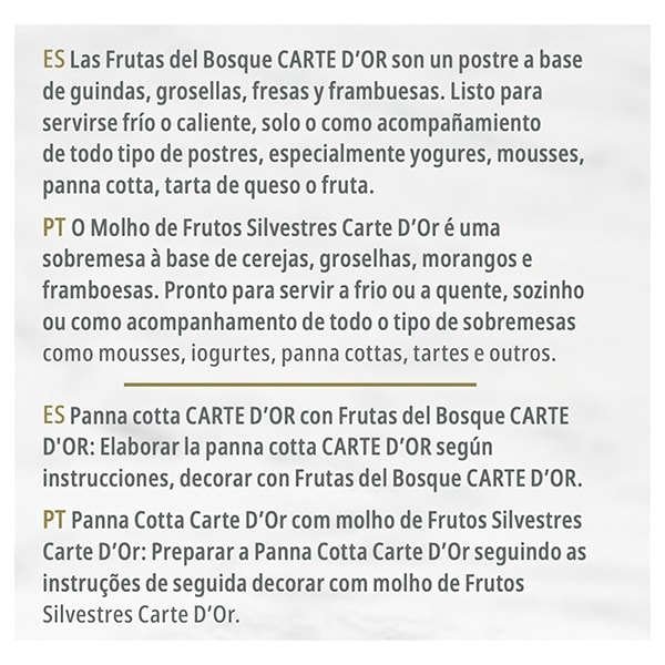 Carte d'Or Frutas del Bosque lata de 1,7kg - Las Frutas del Bosque Carte d’Or son una mezcla de frutas rojas enteras en almíbar listas para utilizar directamente