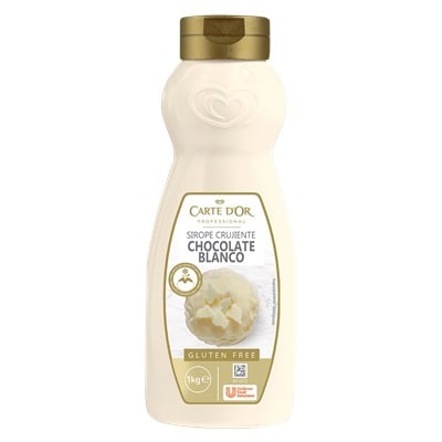 Carte d'Or Sirope Crujiente Chocolate Blanco botella 900g - Cocina con el Sirope Crujiente de Chocolate Blanco, de la gama de Siropes Carte d’Or Profesional, la preferida por los chefs, debido a que está diseñada con colores y sabores para seducir con tus postres