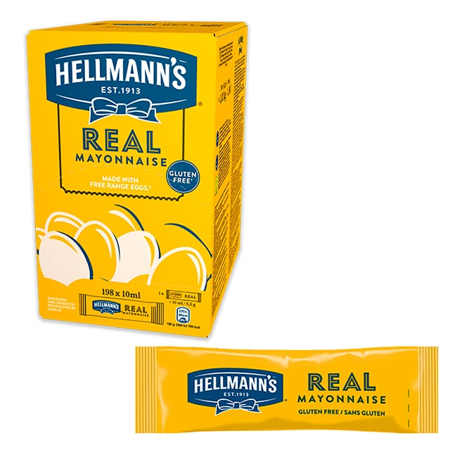Hellmann's Mayonesa Monodosis sin gluten caja 198 x 10ml - Ofréceles toda la calidad de la Mayonesa Hellmann’s en un práctico formato monoporción