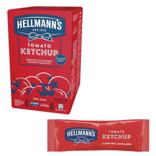 Hellmann's Ketchup Monodosis sin gluten caja 198 x 10ml - Ofréceles toda la calidad de Ketchup Hellmann’s en un práctico formato monoporción