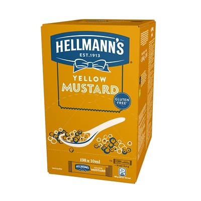 Hellmann's Mostaza Monodosis sin gluten caja 198 x 10ml - Ofréceles toda la calidad de la Mostaza Hellmann’s en un práctico formato monoporción