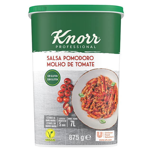 Knorr Salsa Pomodoro sin gluten 875g - Salsa de Pomodoro Knorr, sabor intenso y definido. Receta 100% acabada en tan solo 5 minutos. *Disponible en formato 875g y 10kg.