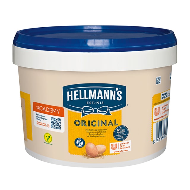 Mayonesa Hellmann's Original cubo 3L Sin gluten - Hellmann’s Original 3L, Nº1 Mejor Sabor: máxima estabilidad en cualquier aplicación tanto en frío como en caliente.