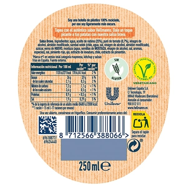 Hellmann's Salsa Brava Bocabajo sin gluten 250ml - 