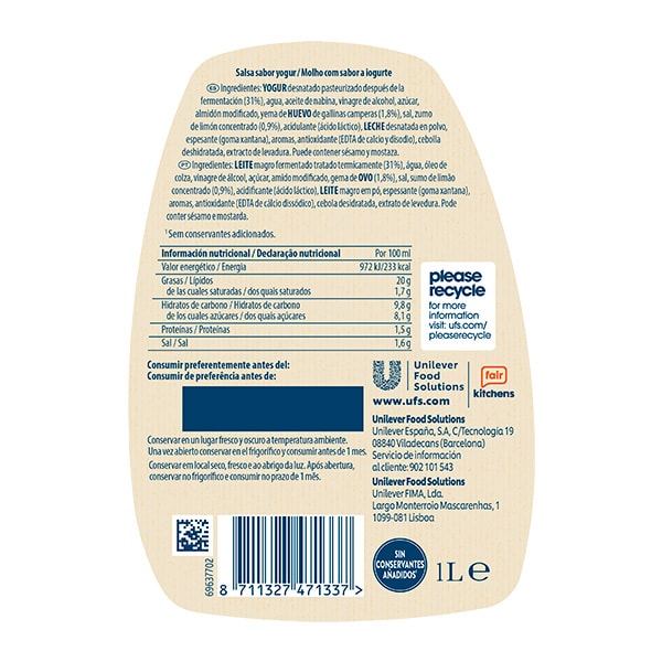 Hellmann’s Salsa para Ensalada sabor Yogur sin gluten 1L - Nueva Salsa para Ensalada sabor Yogur Hellmann's, ahora sin gluten, el mejor ingrediente para inspirar tu creatividad