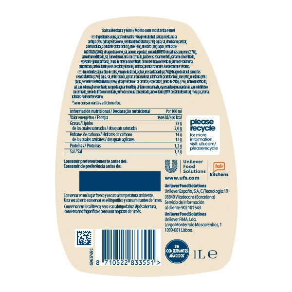 Hellmann’s Salsa para Ensalada Mostaza y Miel sin gluten 1L - Nueva salsa para Ensalada Mostaza y Miel Hellmann's, ahora sin gluten, el mejor ingrediente para inspirar tu creatividad en tus platos