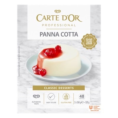 Carte d’Or Panna Cotta deshidratada sin gluten caja 48 raciones - Panna Cotta Carte d’Or,  se puede moldear perfectamente para crear postres únicos que sorprenderán a tus comensales