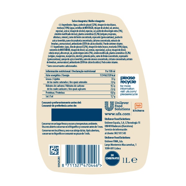 Hellmann’s Salsa para Ensalada Vinagreta sin gluten 1L - Nueva salsa para Ensalada Vinagreta Hellmann's, ahora sin gluten, el mejor ingrediente para inspirar tu creatividad