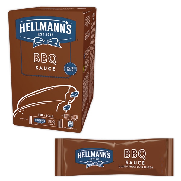 Hellmann's Barbacoa Monodosis sin gluten caja 198 x 10ml - Ofréceles toda la calidad de la Salsa Barbacoa Hellmann’s en un práctico formato monoporción
