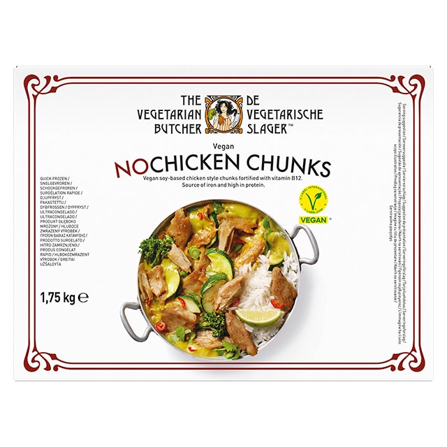 The Vegetarian Butcher NoPollo vegano caja 1,75 kg - Ofrece ya en tu menú el Nopollo de The Vegetarian Butcher. "Tan jugoso como el pollo, más tierno que el cerdo y 100% vegetariano" Jaap Korteweg, fundador de The Vegetarian Butcher.