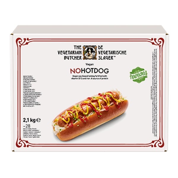 The Vegetarian Butcher NoHotDog Vegano Caja 28 x 75gr - The Vegetarian Butcher "Tan jugoso como el pollo, más tierno que el cerdo y 100% vegetariano" Jaap Korteweg, fundador de The Vegetarian Butcher.  Ofrece ya en tu menú los NoHotDog.