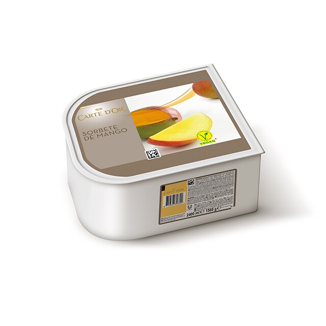 Sorbete de Mango de la India Carte d'Or 2,4L Vegano - Incluir un buen helado como el Sorbete de Mango de la India transforma el postre en una experiencia inolvidable. La gama Carte d’Or está diseñada para aportar versatilidad, conveniencia y estructura a tus postres, controlando tu rentabilidad