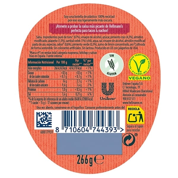 Hellmann’s Salsa Hot Mexican Bocabajo sin gluten 250ml - 