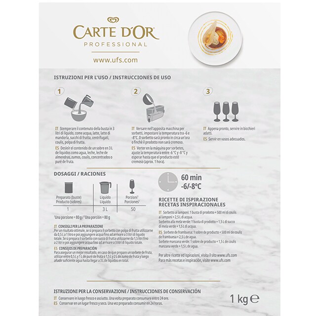 Base Neutra Sorbete Carte d'Or Sin Gluten 50 porciones - La nueva gama de Bases Neutras Carte d’Or Profesional te permite explorar, experimentar y crear postres versátiles y creativos
