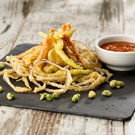 Rabas de la huerta en tempura con salsa agridulce Rabas de la huerta en tempura con salsa agridulce